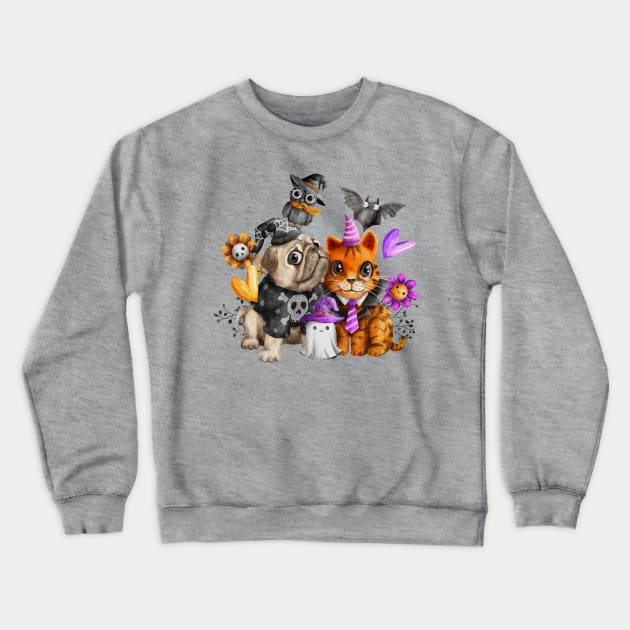 Cat and Dog Halloween Crewneck Sweatshirt by Jkinkwell